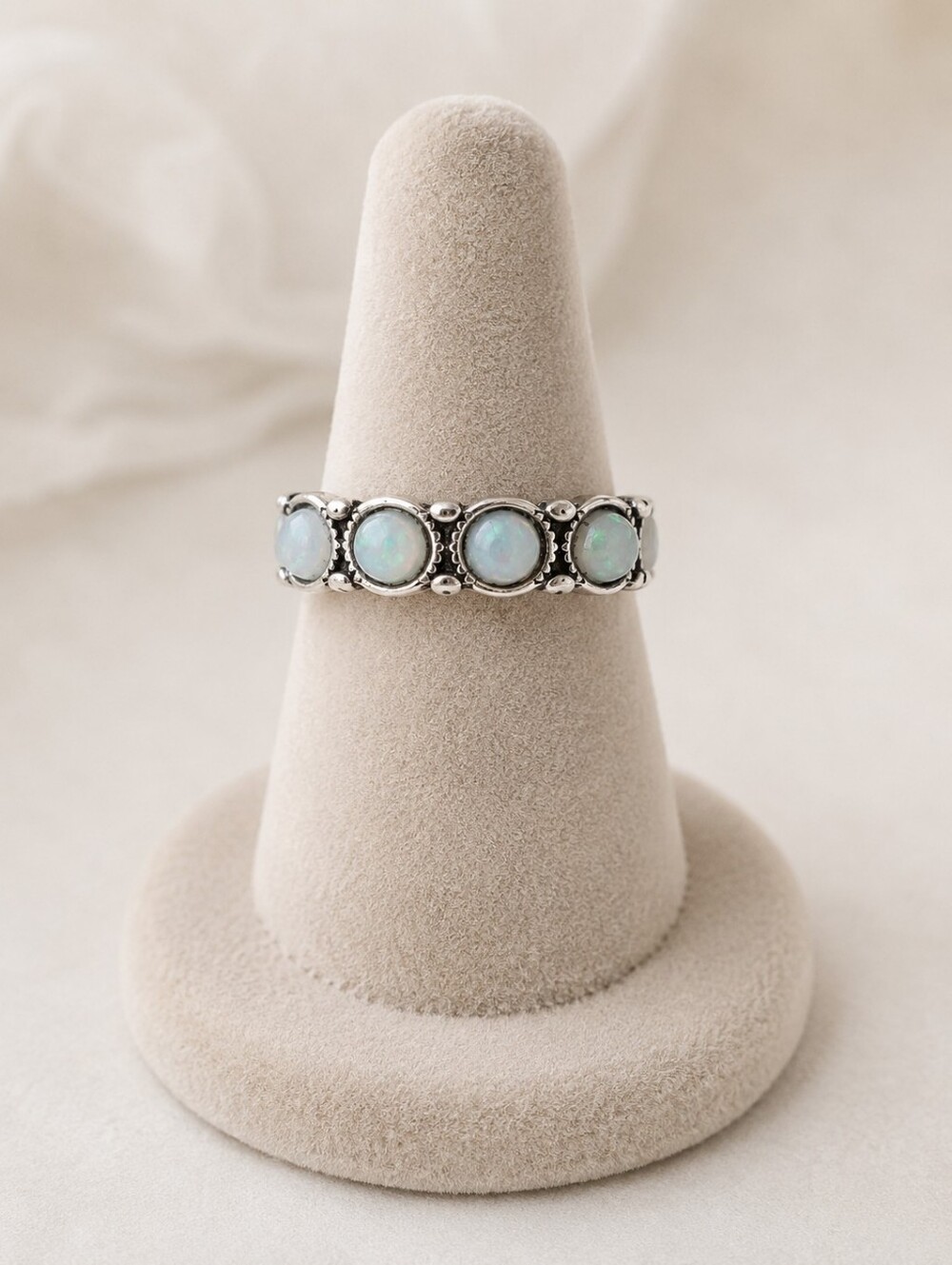 Whimsigoth Witchy Metal Silver Tone Multi Stone Opal Glitter Iridescent Ring